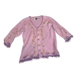 Storybook Knits Lavender Embroidered Cardigan Small Cottagecore Beaded